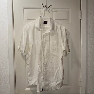 UNTUCKit Men’s White Linen Tall Fit Short Sleeve Button Down Shirt Size Large